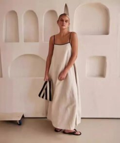 Womens Contrast Strap Cotton Maxi Dress